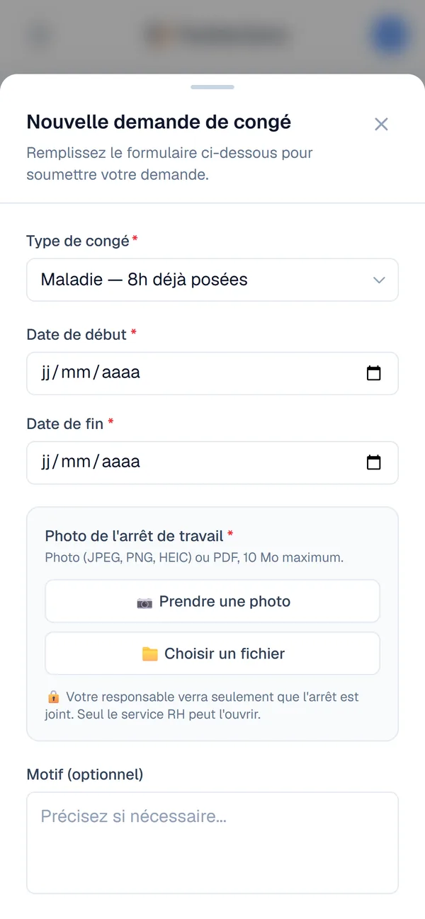 Déclaration d'un arrêt maladie avec photo sur mobile