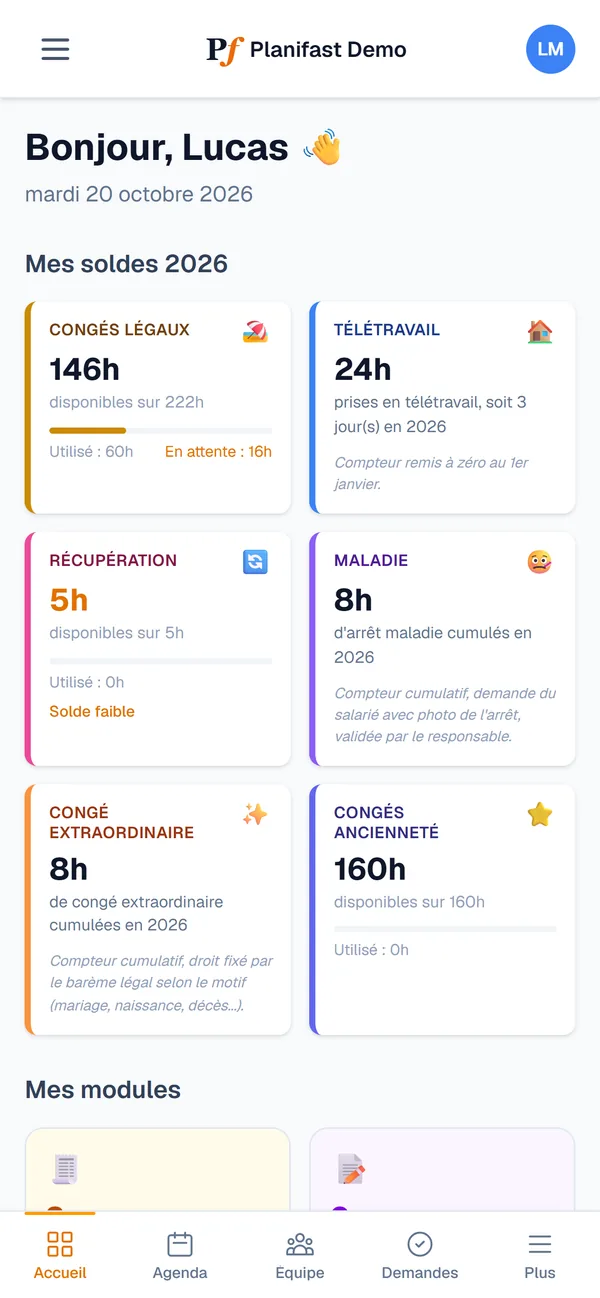 Accueil du salarié sur mobile : soldes de congés